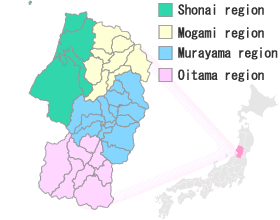 Map of Yamagata Japan.